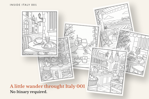 A selection of black-and-white coloring pages from Italy 001